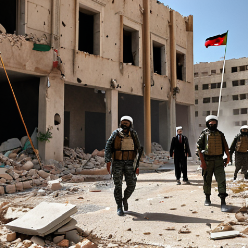 Home 15 **
A chaotic scene depicting Libya's political instability. Show factions clashing amidst rubble, with international flags subtly influencing the background. Emphasize the weakness of official security forces, with mercenaries visibly present. Capture the essence of disorder and foreign interference.
**
