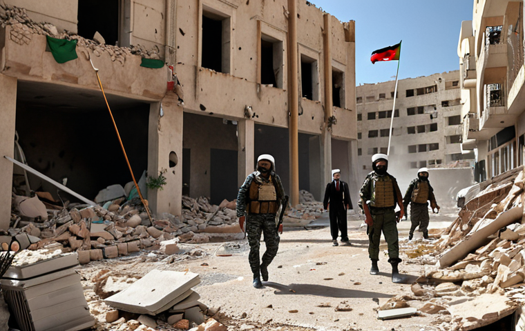 **
A chaotic scene depicting Libya's political instability. Show factions clashing amidst rubble, with international flags subtly influencing the background. Emphasize the weakness of official security forces, with mercenaries visibly present. Capture the essence of disorder and foreign interference.
**