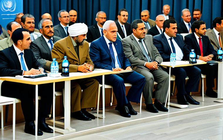 리비아 내전 원인과 경과 - "A professional depiction of a political discussion in Libya following the Gaddafi regime, showing d...