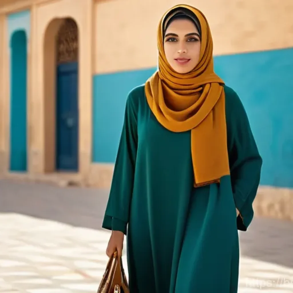 리비아에서 유행하는 현대 패션 스타일 - **Urban Elegance: Modern Libyan Woman with Hijab**
"A young Libyan woman, mid-twenties, stands c...