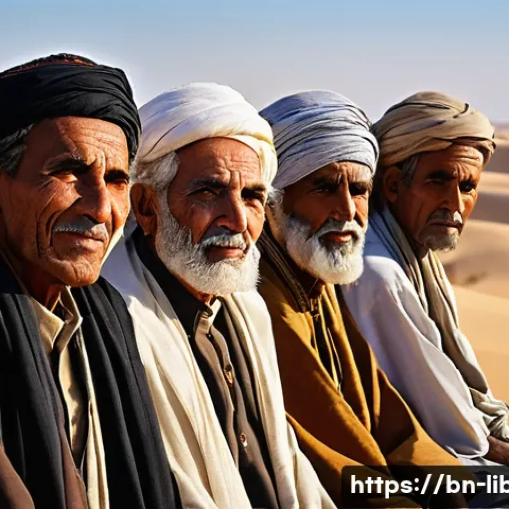 리비아 부족 사회와 전통 - **Prompt 1: Wisdom of the Desert Elders**
"A portrait of a group of wise, elderly Libyan tribal ...